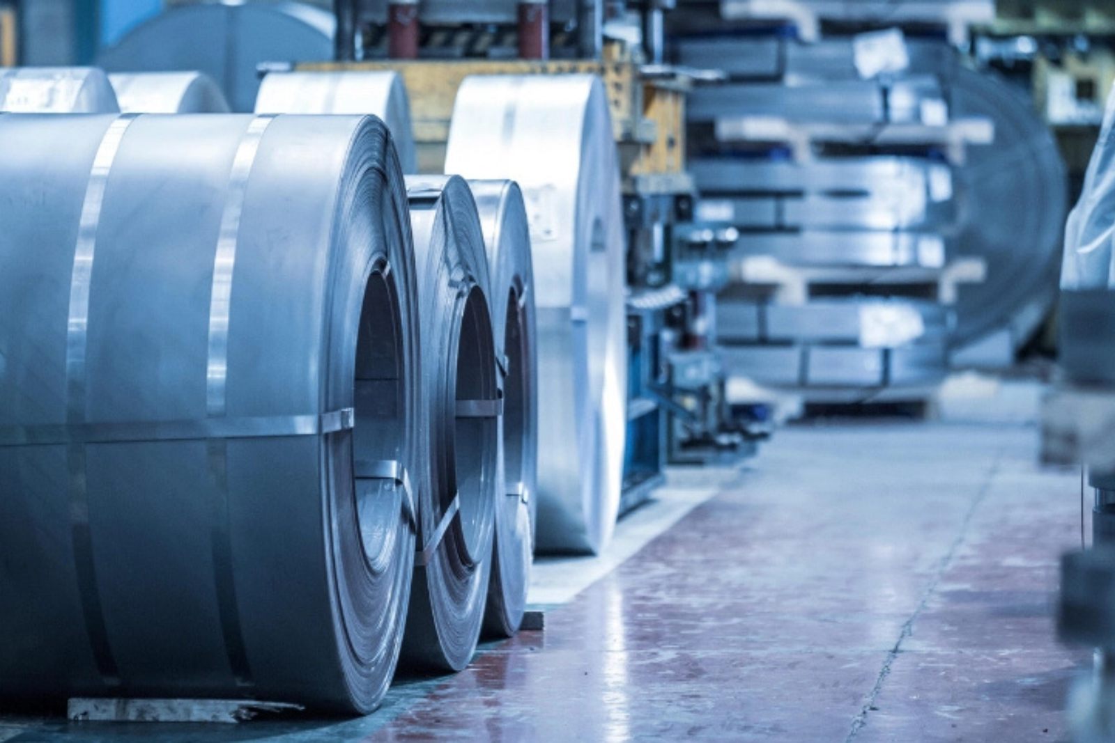 Metal coils in an industrial facility
